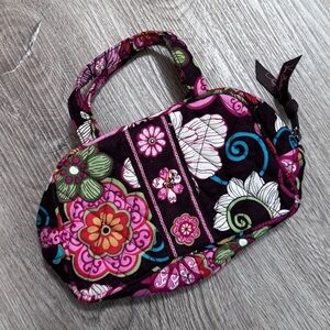 Vera Bradley Mod Floral Pink Mini Bag Pouch Purse Handle Brown Quilted